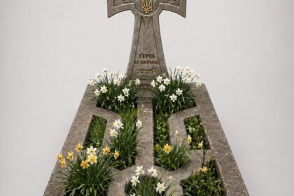 Пам'ятник воїну ЗСУ з граніту габро, авторський меморіальний комплекс, встановлений у смт Ратне