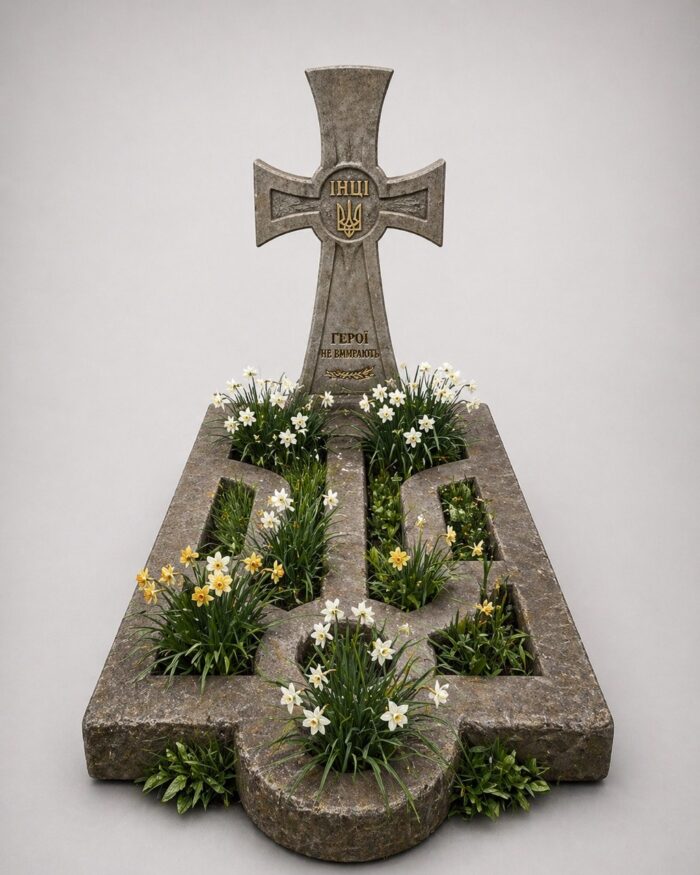 Пам'ятник воїну ЗСУ з граніту габро, авторський меморіальний комплекс, встановлений у смт Ратне