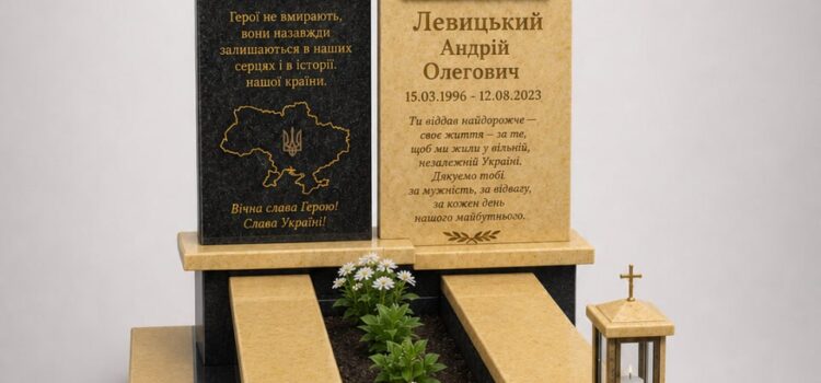 Пам'ятник воїну ЗСУ з лабрадориту, з тризубом і прапором, встановлений у смт Маневичі